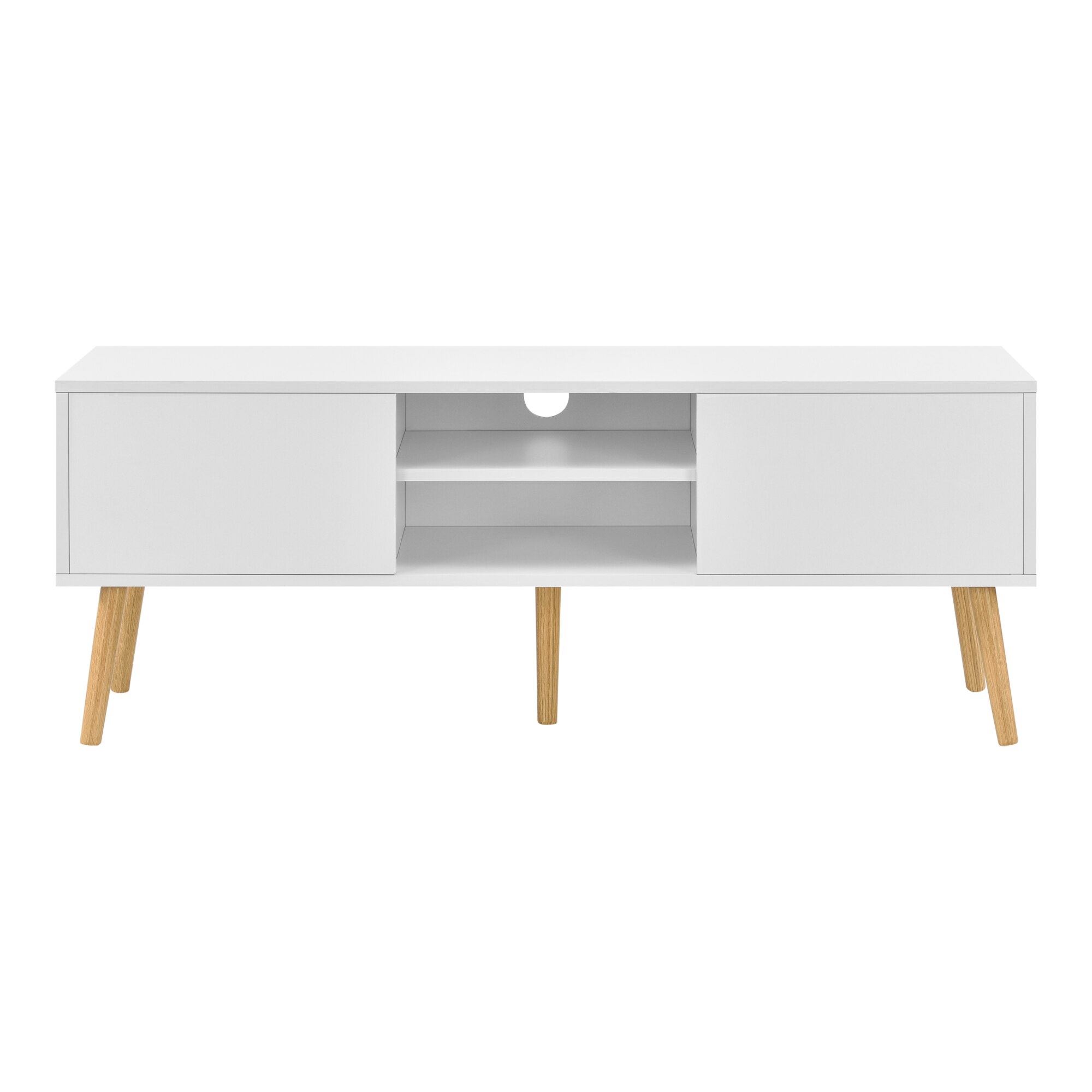 Comoda TV Eskilstuna W, en.casa, 120 x 29,5 x 46,5 cm, lemn/PAL, alb/efect lemn stejar, cu 2 usi si 2 rafturi