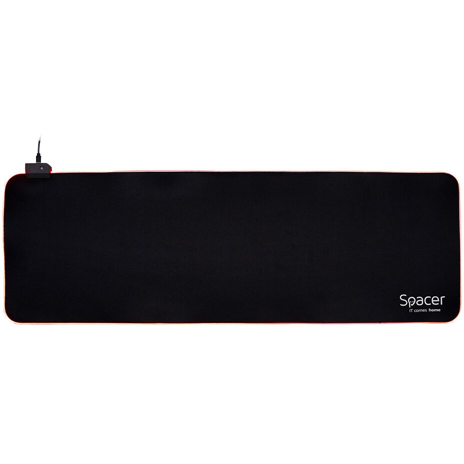 Mousepad gaming RGB Spacer, cauciuc si material textil, 900 x 300 x 3 mm, 1.8 m lungime cablu, Negru