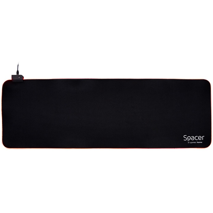 Mousepad gaming RGB Spacer, cauciuc si material textil, 900 x 300 x 3 mm, 1.8 m lungime cablu, Negru