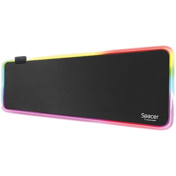 Mousepad gaming RGB Spacer, cauciuc si material textil, 900 x 300 x 3 mm, 1.8 m lungime cablu, Negru Mousepad gaming RGB Spacer, cauciuc si material textil, 900 x 300 x 3 mm, 1.8 m lungime cablu, Negru