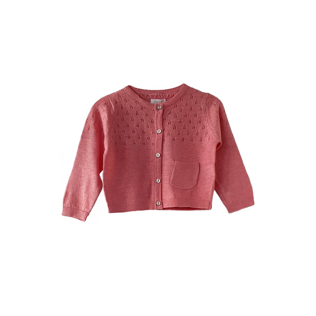 Cardigan Next, cu un buzunar aplicat si model in partea de sus, roz, 9 -12 luni