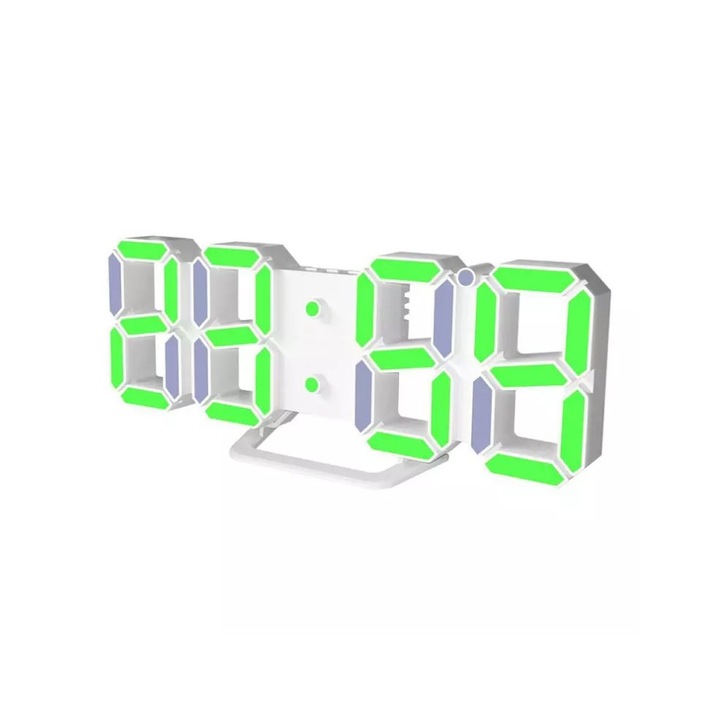 3D цифров офис часовник, зелено LED осветление, голям дисплей, аларма, температура