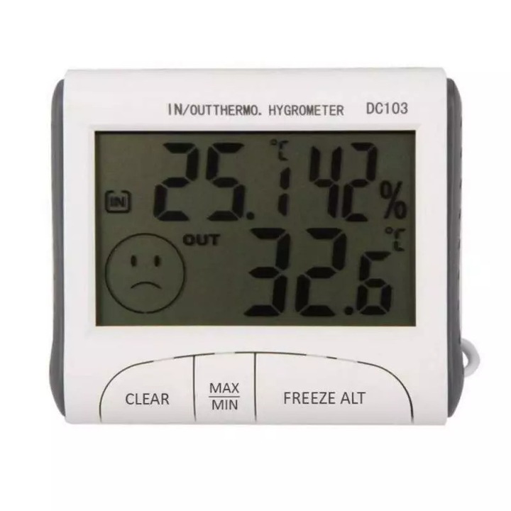 Termometru cu higrometru SIKS® digital, suport birou, magnet perete, potrivit pentru exterior si interior, alb