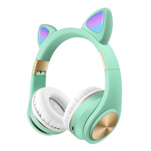 Casti wireless pliabile, Urechi de pisica, Bluetooth 5.0, Stereo, Handsfree, HiFi, Bass, LED, TF, AUX, MP3 Player, verde