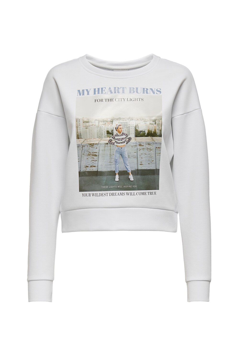 Only, Bluza sport cu imprimeu grafic, Alb optic