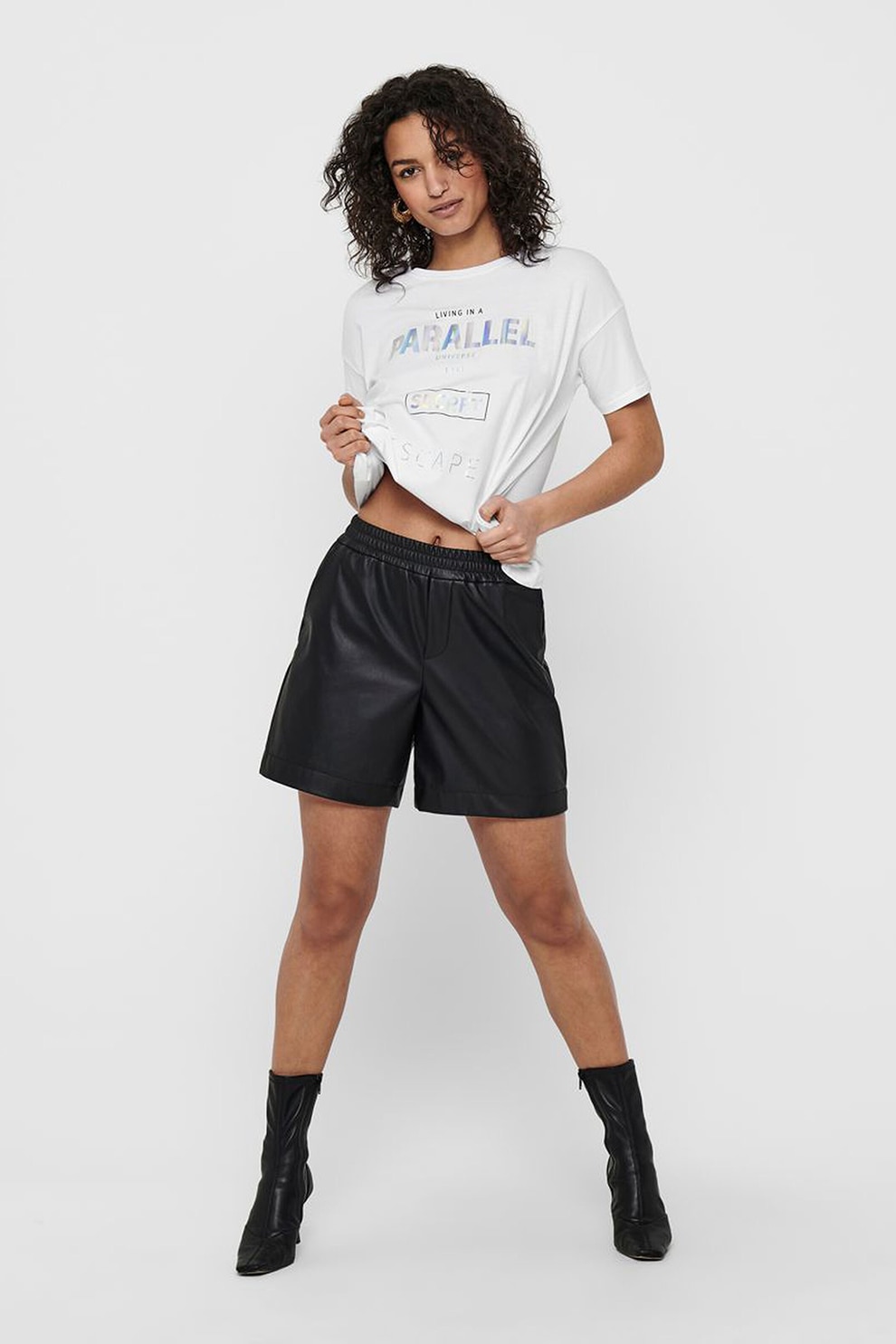 Only, Tricou de bumbac organic cu imprimeu, Alb optic, S