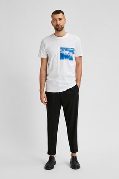 Selected Homme, Tricou de bumbac organic cu buzunar pe piept Horizon, Alb optic Selected Homme, Tricou de bumbac organic cu buzunar pe piept Horizon, Alb optic