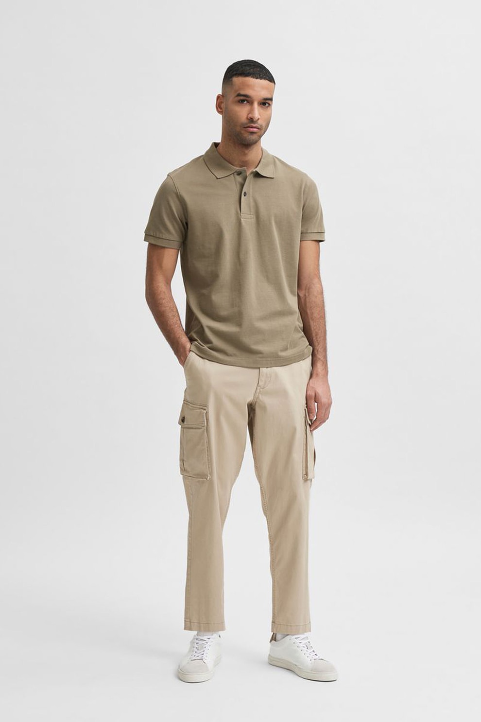 Selected Homme, Tricou polo din bumbac organic Neo, Grej, S