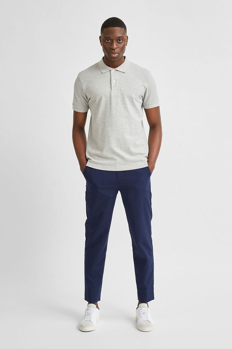 Selected Homme, Tricou polo din bumbac organic Neo, Gri deschis melange, S
