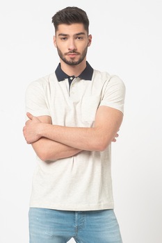 Selected Homme, Tricou polo cu guler contrastant Nigel, Gri deschis melange/Bleumarin, S Selected Homme, Tricou polo cu guler contrastant Nigel, Gri deschis melange/Bleumarin, S