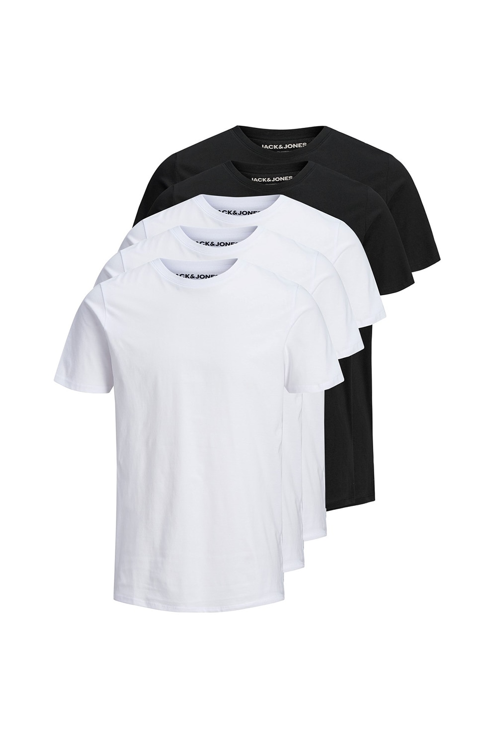 Jack & Jones, Set de tricouri din bumbac organic - 5 piese, Negru/Alb, 2XL