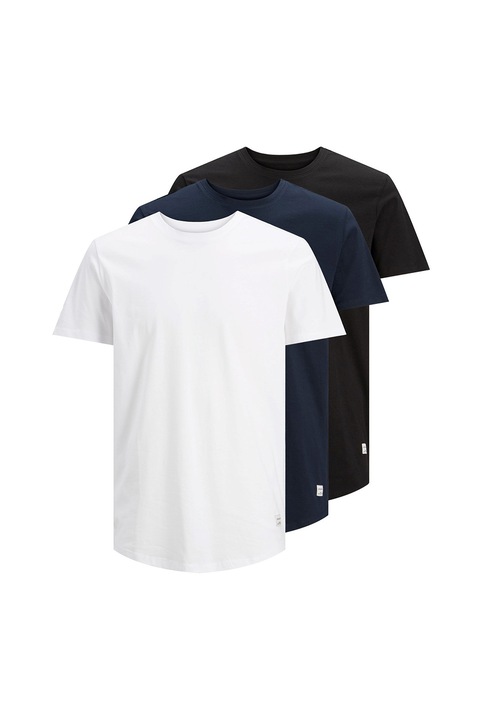 Jack & Jones, Set de tricouri din bumbac organic - 3 piese, Alb/Negru/Albastru inchis