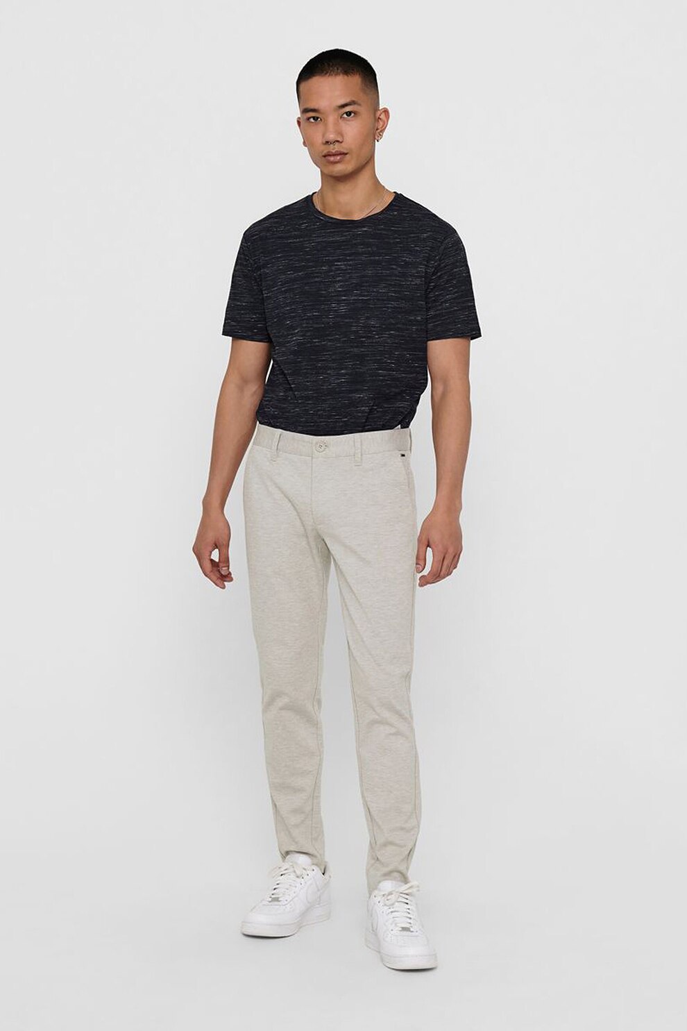 Only & Sons, Pantaloni chino cu buzunare laterale, Gri deschis melange