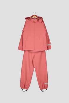 NAME IT, Set de jacheta impermeabile si pantaloni cu detalii reflectorizante, Roz prafuit NAME IT, Set de jacheta impermeabile si pantaloni cu detalii reflectorizante, Roz prafuit