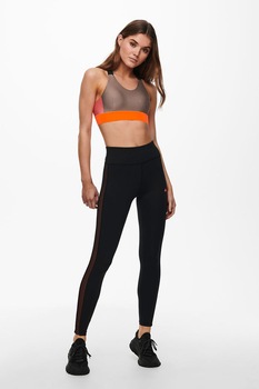 Only Play, Bustiera cu model colorblock si barete incrucisate, Taupe Only Play, Bustiera cu model colorblock si barete incrucisate, Taupe