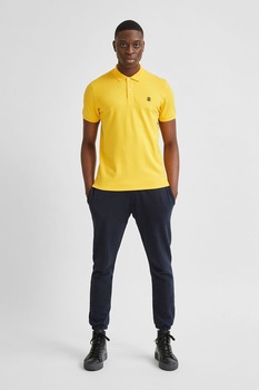 Selected Homme, Tricou polo din pique si bumbac organic, Galben/Negru Selected Homme, Tricou polo din pique si bumbac organic, Galben/Negru