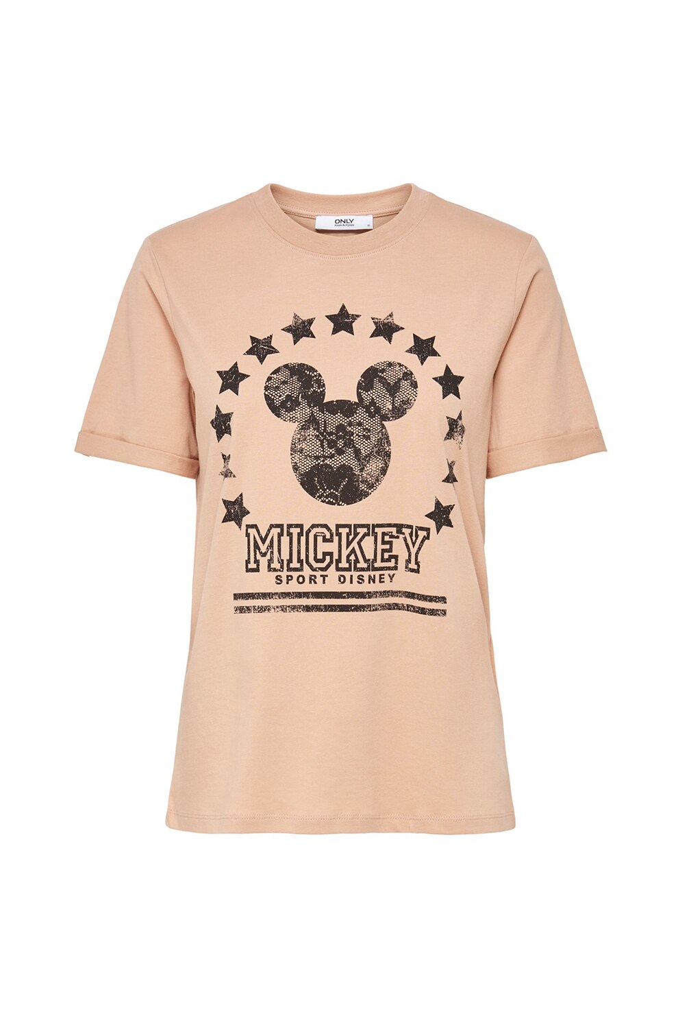 Only, Tricou cu decolteu la baza gatului si imprimeu Mickey Mouse, Piersica