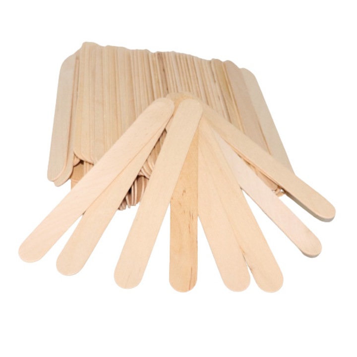 Set spatule medii pentru aplicat ceara, lemn, 150x17x1.5 mm, 100 bucati