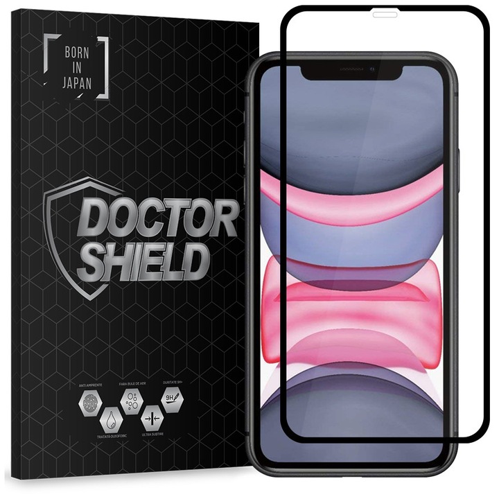 Folie Sticla Dr.Shield, Compatibil Apple iPhone 11, Full Glue, Protectie Profesionala Ecran 3D, Full Cover- Negru