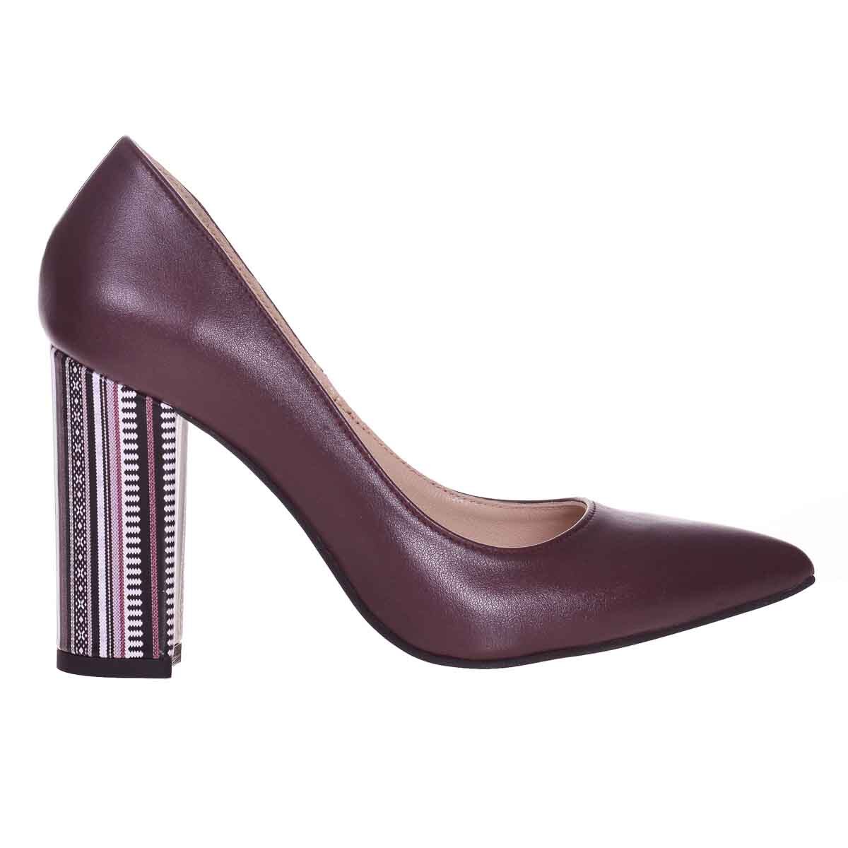 Pantofi Stiletto Piele Naturala Toc Patrat, Bordo
