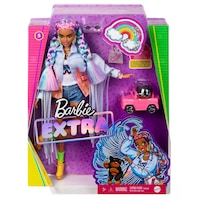 papusa barbie extra par unicorn haina de jeans accesorii premium si catel cu masina 30cm 3 ani imagen 3_0_
0