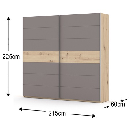 Dormitor Kring Denver, Pat cu sertare 160x200 cm, Dulap usi glisante, LED, 2 noptiere, Somiera