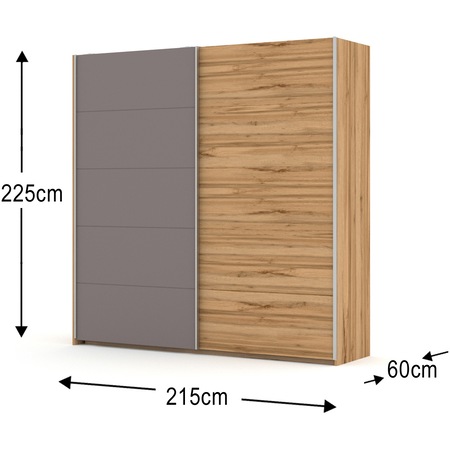 Dormitor Kring Montana, Pat 160x200 cm, Dulap usi glisante 215x60x225 cm, 2 Noptiere, Somiera