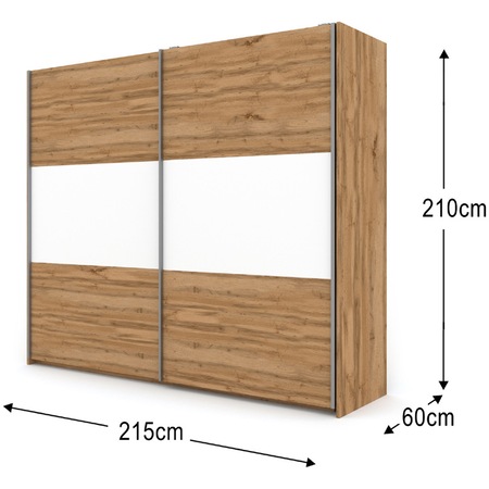 Dormitor Kring Merida, Pat 160x200 cm, Dulap usi glisante 215x60x210 cm, 2 Noptiere, Somiera
