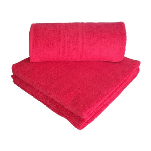 Set 4 prosoape bumbac 100% cu bordura greceasca, Ralex Pucioasa, Family Pack, Rosu