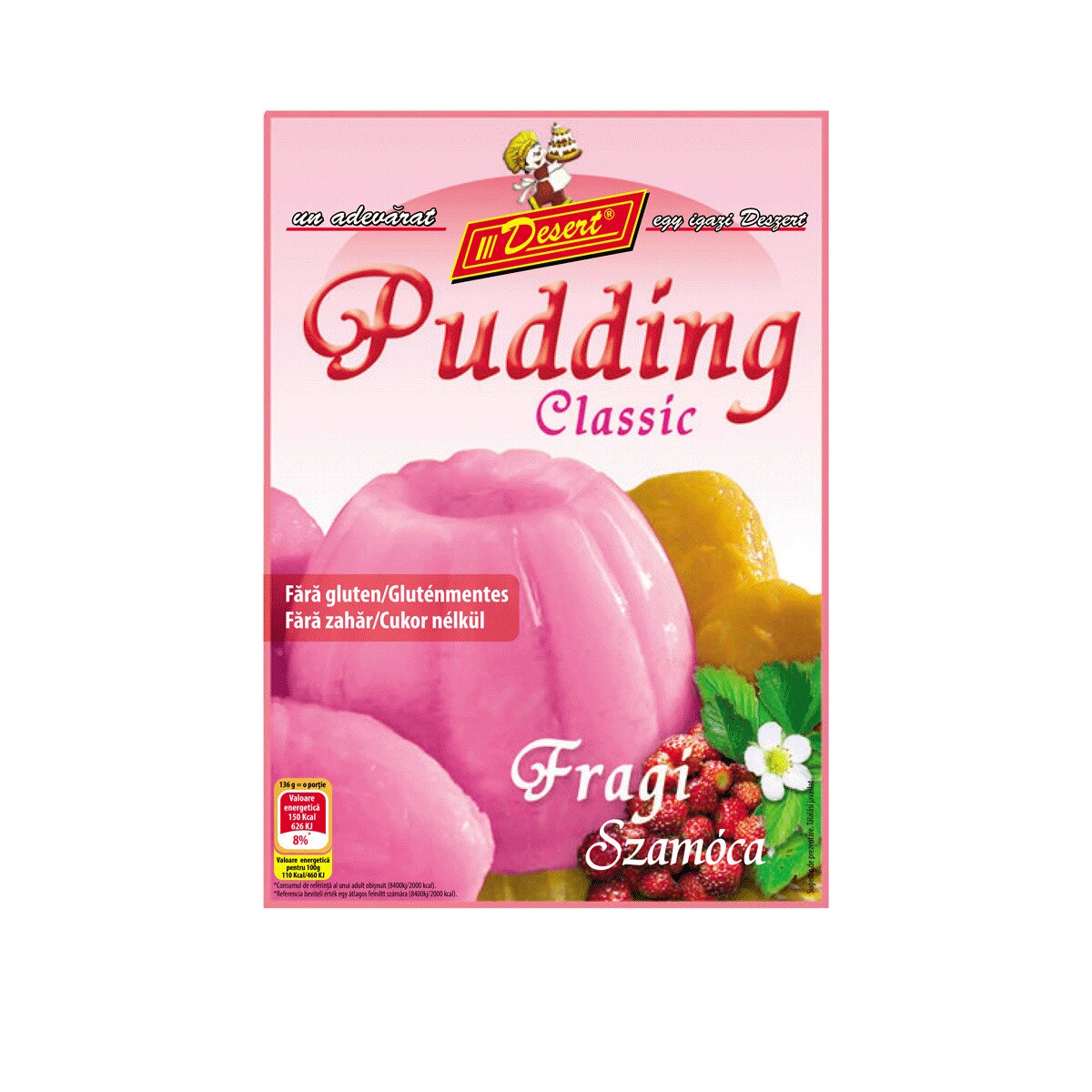 Budinca Clasica Desert cu aroma de Fragi set de 10 bucati x 42g