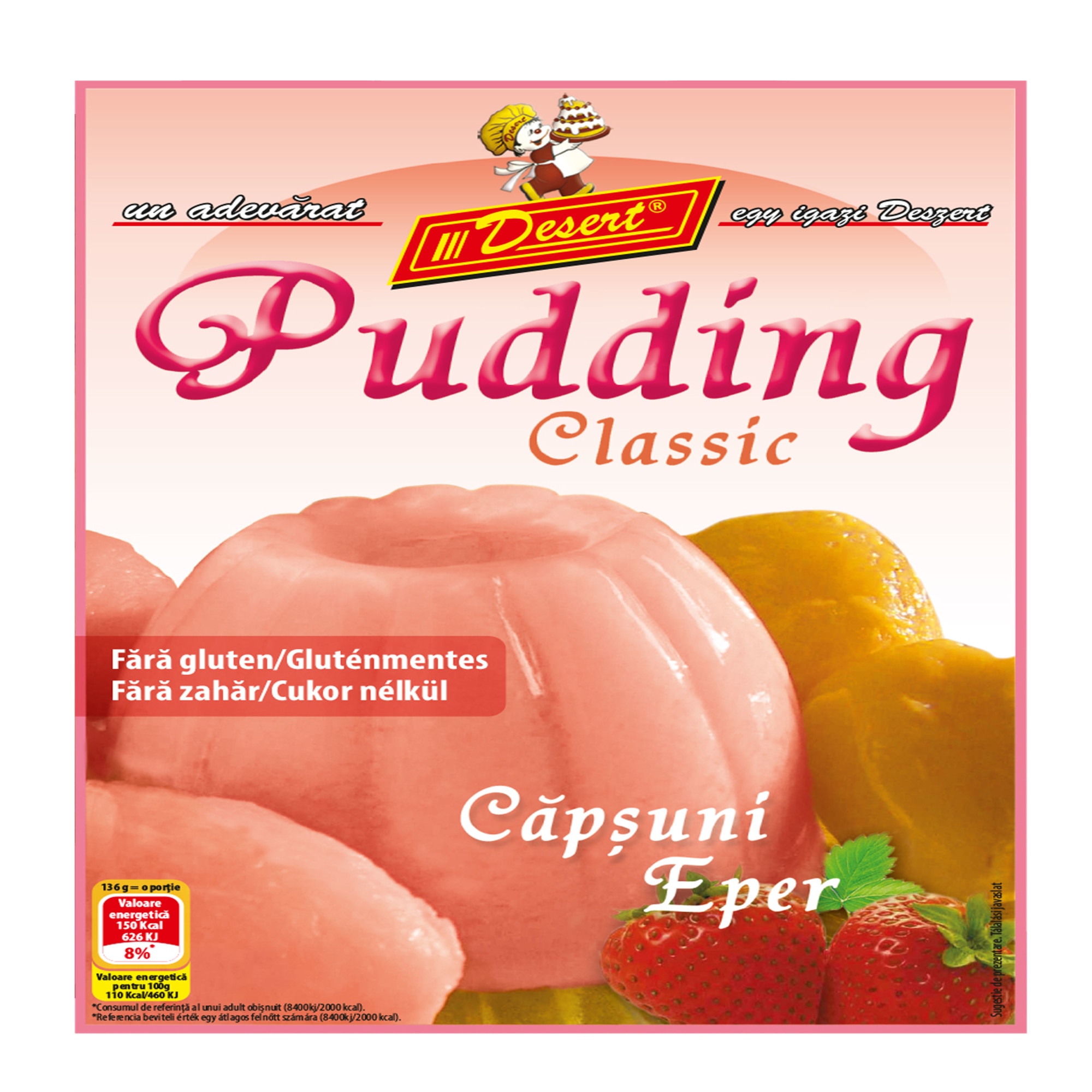 Budinca Clasica Desert cu aroma de Capsuni set 10 bucati x 42g