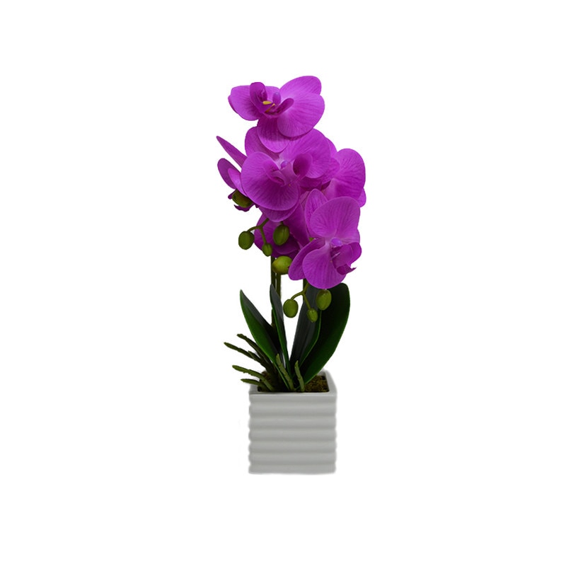 Orhidee artificiala cu aspect natural in ghiveci ceramic patrat, 35 cm, fucsia