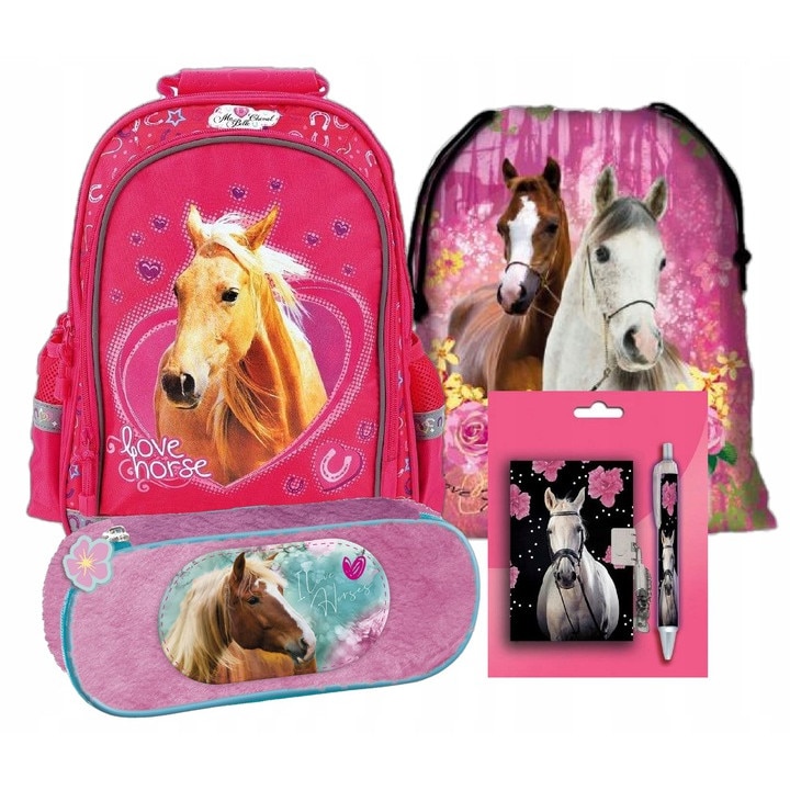 Sec rucsac scoala, cal, husa, geanta pliabila incaltaminte, caiet, pix,, multicolor