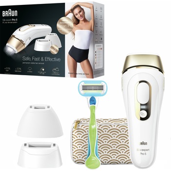 Epilator IPL Braun Silk-expert PRO 5 PL5237, SensoAdapt™, 400.000 impulsuri, 10 niveluri de intensitate, corp si fata, cap de precizie, cap extra lat, aparat de ras Venus, Trusa de calatorie, Alb/Auriu Epilator IPL Braun Silk-expert PRO 5 PL5237, SensoAdapt™, 400.000 impulsuri, 10 niveluri de intensitate, corp si fata, cap de precizie, cap extra lat, aparat de ras Venus, Trusa de calatorie, Alb/Auriu