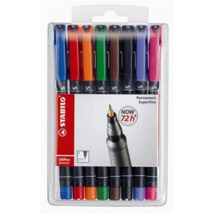 Alkoholos marker készlet, 0,4 mm, STABILO "OHPen S", 8 különböző szín