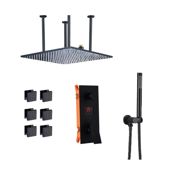 Set de dus Negru, AquaSpa, Display Led,Incastrat, Palarie de 20 CM