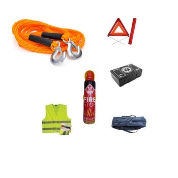 Kit siguranta auto MS, valabilitate 5 ani, stingator spray 1000 ml, trusa medicala, triunghi reflectorizant, vesta reflectorizanta, geanta depozitare, sufa tractare Kit siguranta auto MS, valabilitate 5 ani, stingator spray 1000 ml, trusa medicala, triunghi reflectorizant, vesta reflectorizanta, geanta depozitare, sufa tractare