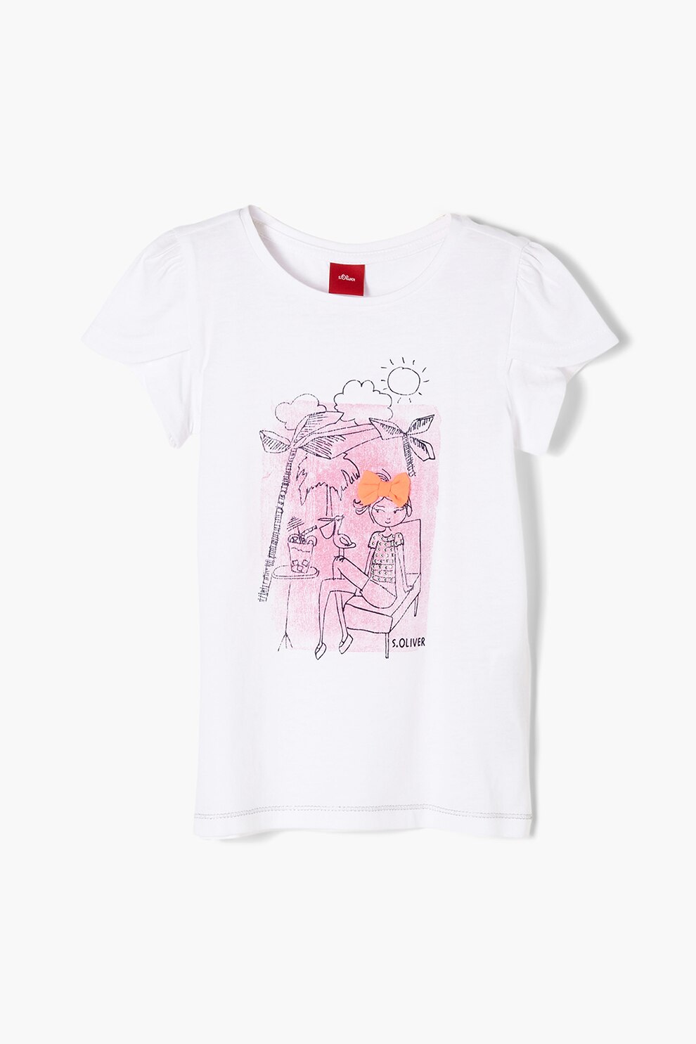 s.Oliver, Tricou cu decolteu la baza gatului si model grafic, Alb, 116-122 CM