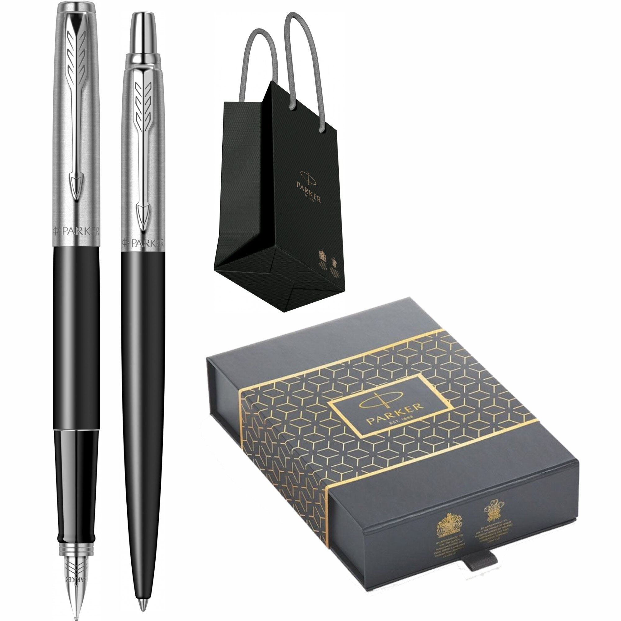 Set Stilou si Pix Parker Jotter Royal Bond Street Black CT Personalizat prin Gravura Laser in Cutie si Punga Parker