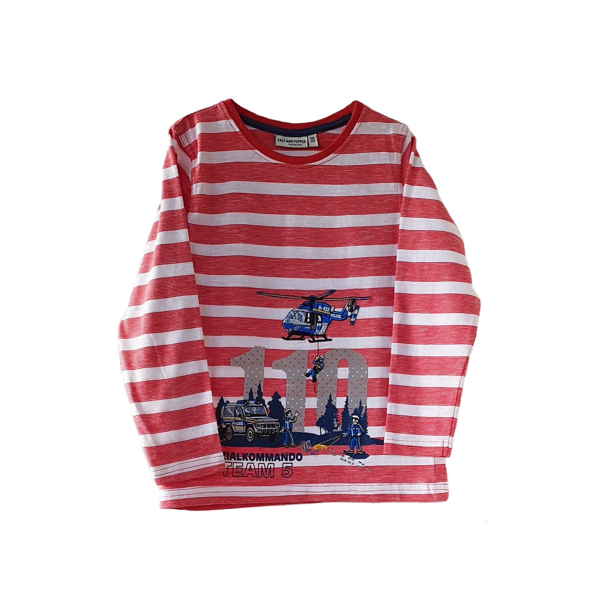 Bluza Salt and Pepper, cu maneca lunga, aplicatie cu Team 5, alb si rosu, 7 ani