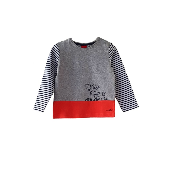 Bluza s. Oliver, model Be Brave, cu dungi pe maneci, gri/multicolor, 12 - 18 luni