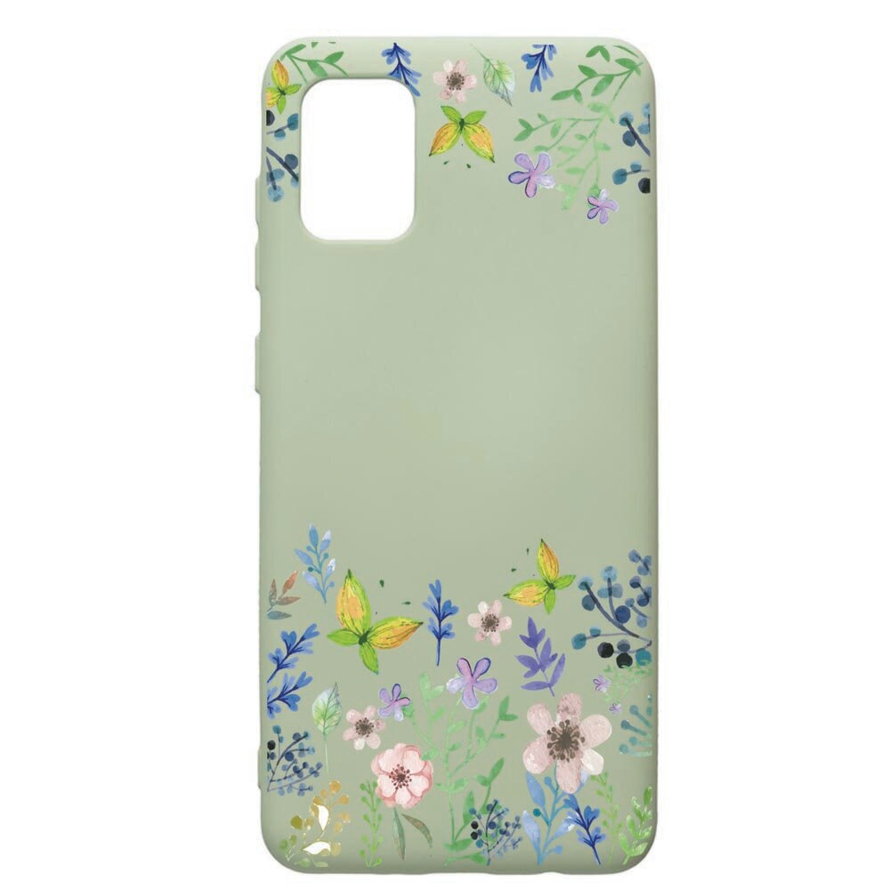 Husa de protectie Samsung Galaxy A31, Butterfly-Flowers, silicon, cu interiorul din material textil, protectie camera, Beryl, PGR95