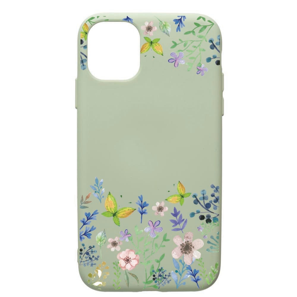 Husa de protectie Apple iPhone 11, Butterfly-Flowers, silicon, cu interiorul din material textil, protectie camera, Beryl, PGR95