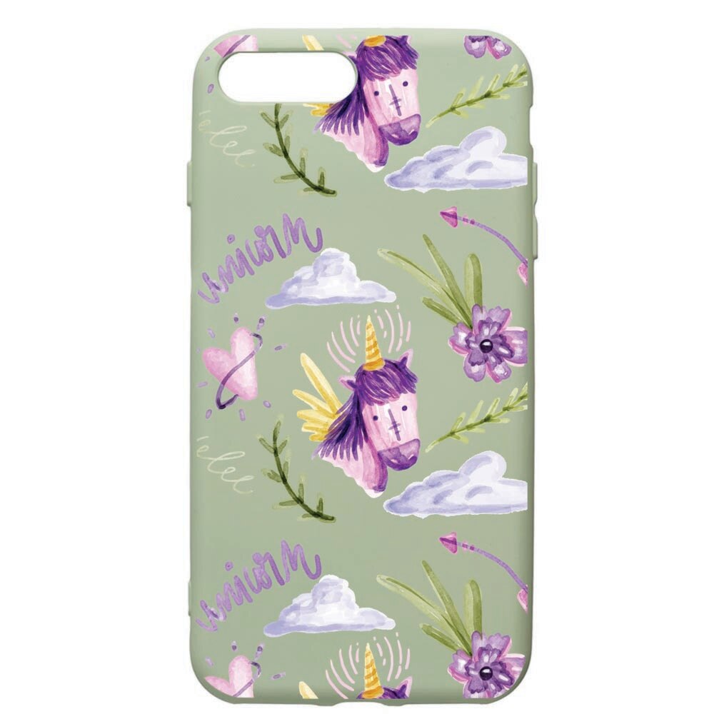 Husa de protectie Apple iPhone 8 Plus / iPhone 7 Plus, Unicorn Pattern, silicon, cu interiorul din material textil, protectie camera, Beryl, PGR89