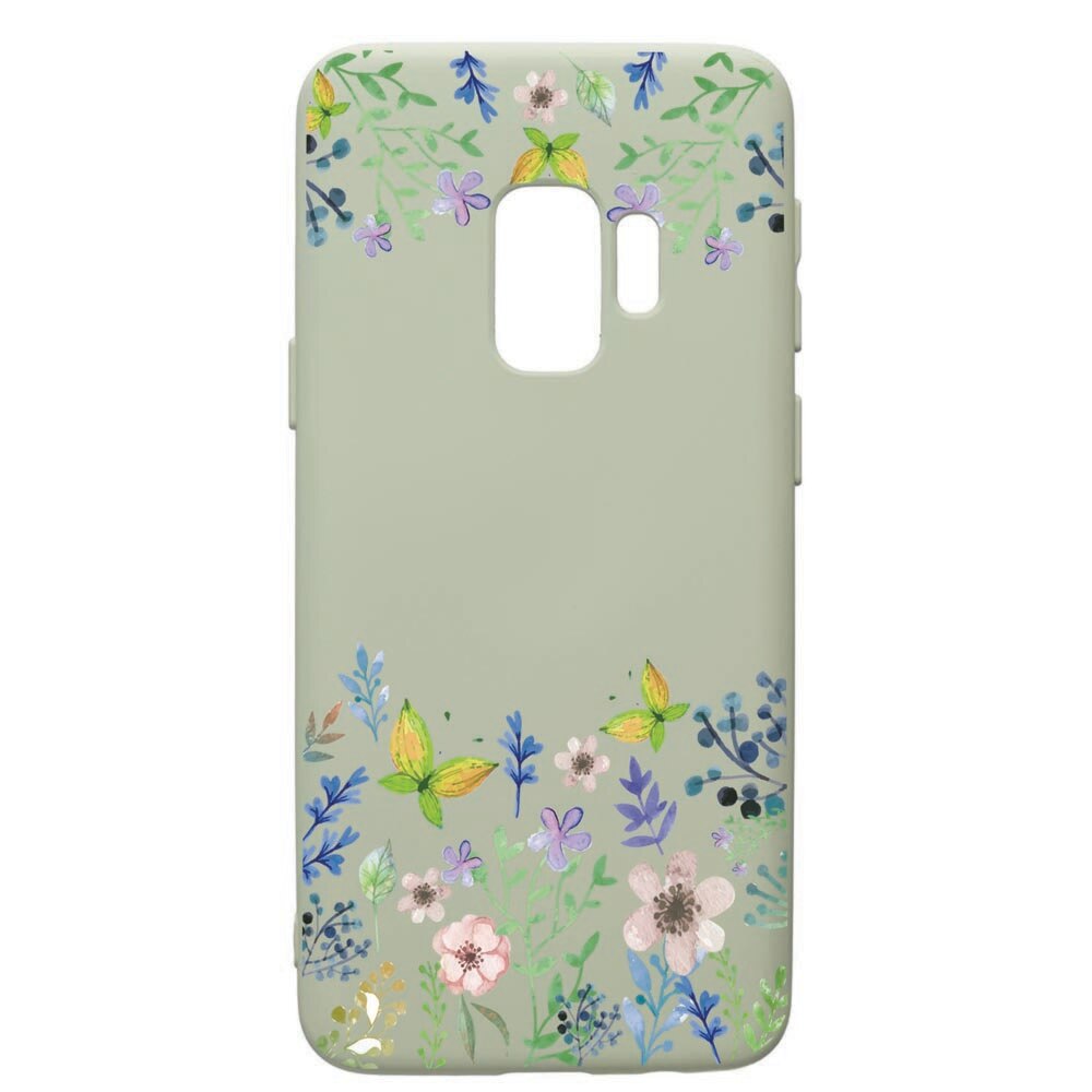 Husa de protectie Samsung Galaxy S9, Butterfly-Flowers, silicon, cu interiorul din material textil, protectie camera, Beryl, PGR95