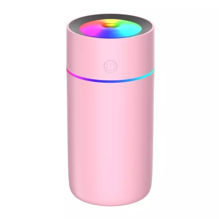 Difuzor aromaterapie, Umidificator cu led 7 culori, roz, portabil, 10ml lavanda