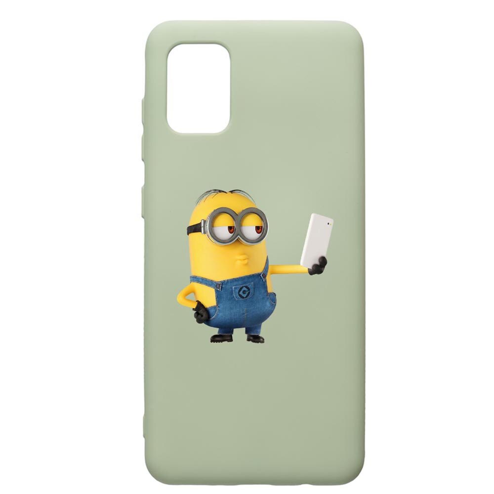 Husa de protectie Samsung Galaxy A41, Minion Selfie, silicon, cu interiorul din material textil, protectie camera, Beryl, PGR211
