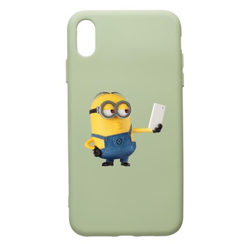 Husa de protectie Apple iPhone XS / X, Minion Selfie, silicon, cu interiorul din material textil, protectie camera, Beryl, PGR211 Husa de protectie Apple iPhone XS / X, Minion Selfie, silicon, cu interiorul din material textil, protectie camera, Beryl, PGR211