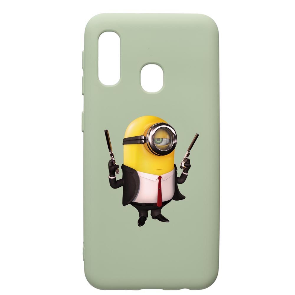 Husa de protectie Samsung Galaxy A40, Minion Hitman, silicon, cu interiorul din material textil, protectie camera, Beryl, PGR214
