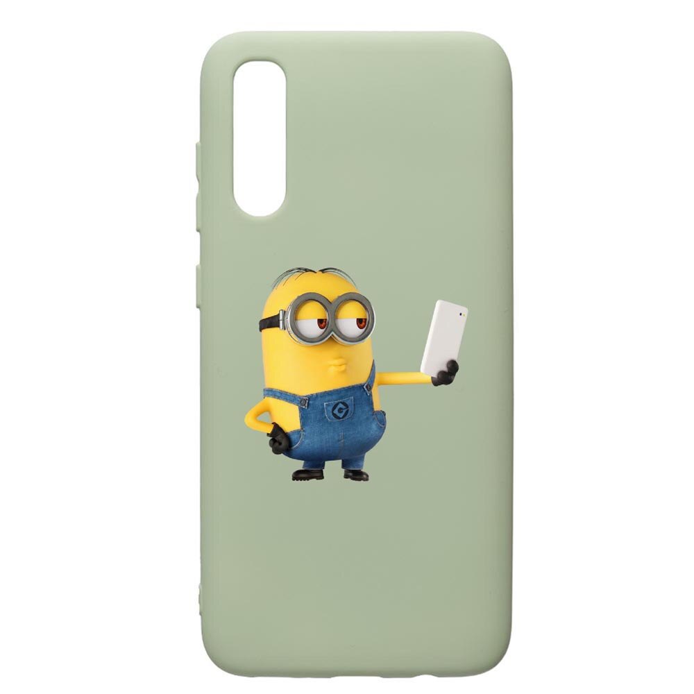 Husa de protectie Samsung Galaxy A70, Minion Selfie, silicon, cu interiorul din material textil, protectie camera, Beryl, PGR211